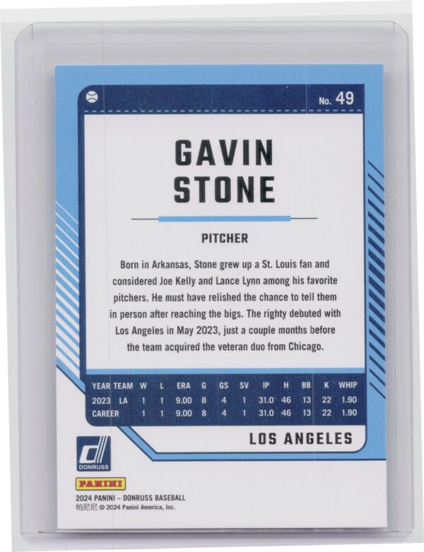 2024 Donruss Gavin Stone #49 Dodgers - Image 3