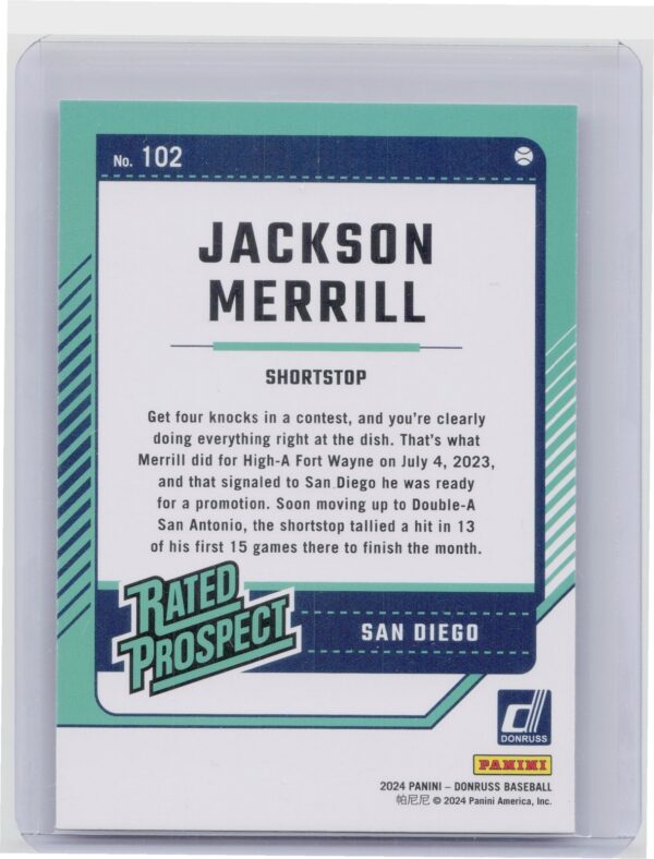 2024 Donruss Jackson Merrill #102 Padres - Image 3