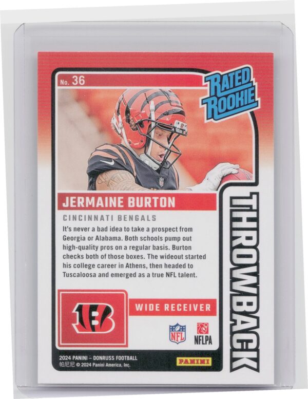 2024 Donruss Jermaine Burton 36 Bengals Rated Rookies Throwback - Image 3