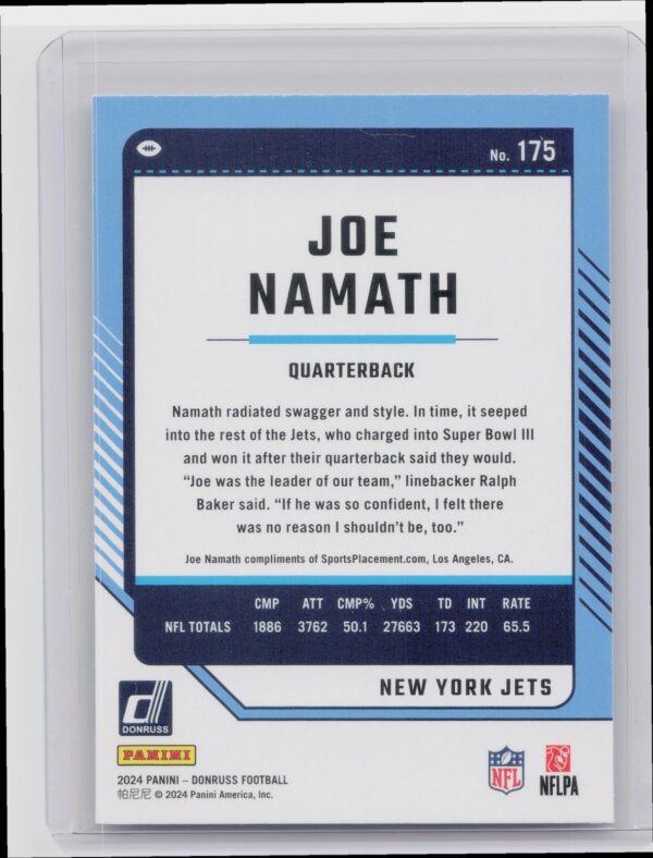 2024 Donruss Joe Namath 175 Jets - Image 3