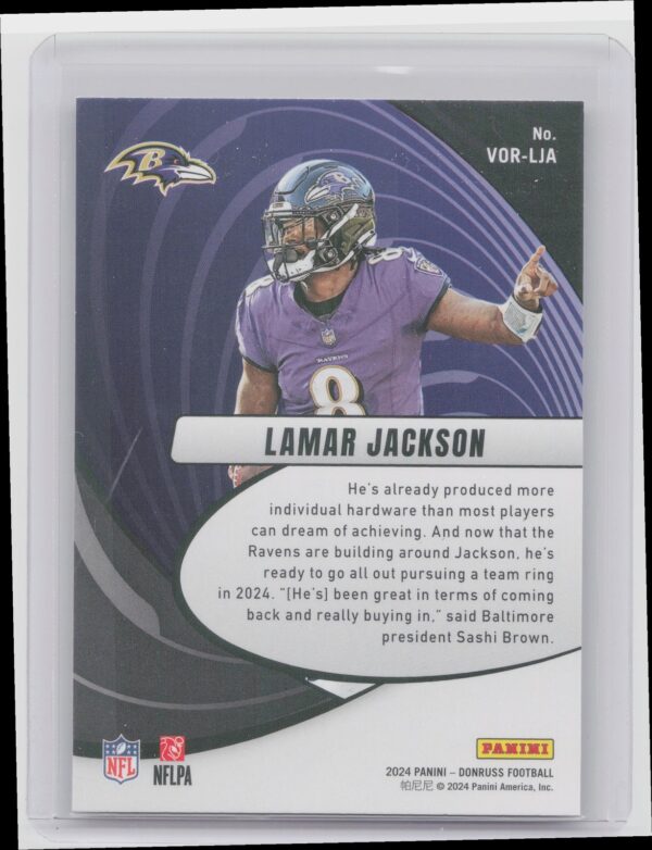 2024 Donruss Lamar Jackson VOR-LJA Ravens Vortex - Image 3