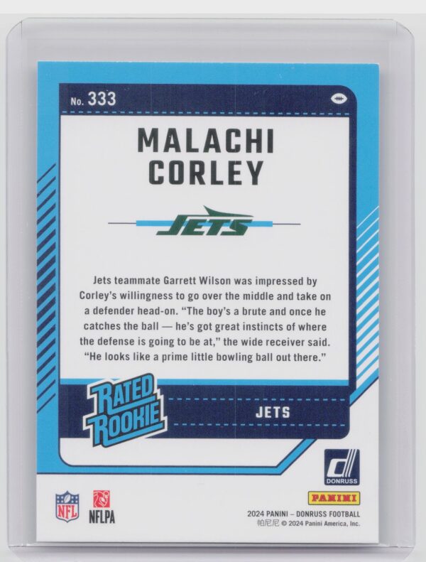 2024 Donruss Malachi Corley RC 333 Jets - Image 3