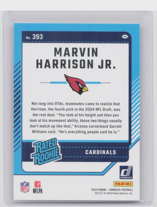 2024 Donruss Marvin Harrison Jr. RC 393 Cardinals - Image 3