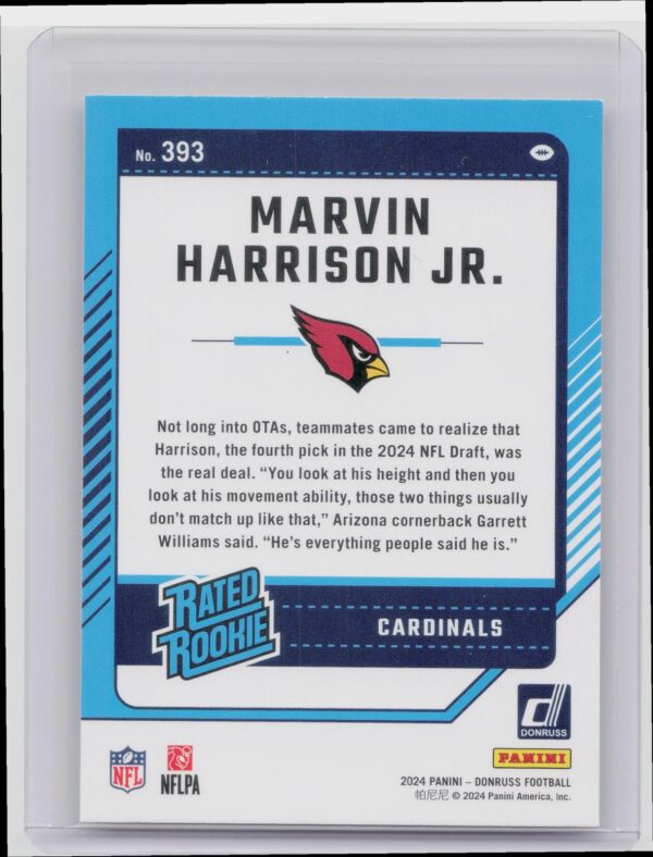 2024 Donruss Marvin Harrison Jr. Rated Rookie RC 393 Cardinals - Image 3