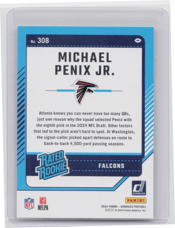 2024 Donruss Michael Penix Jr. RC 308 Falcons - Image 3