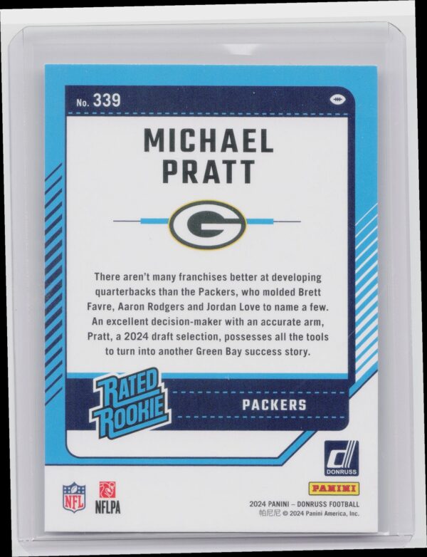 2024 Donruss Michael Pratt RC 339 Packers - Image 3