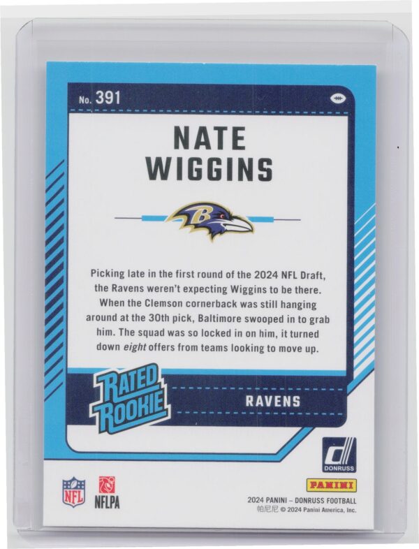 2024 Donruss Nate Wiggins RC 391 Ravens - Image 3