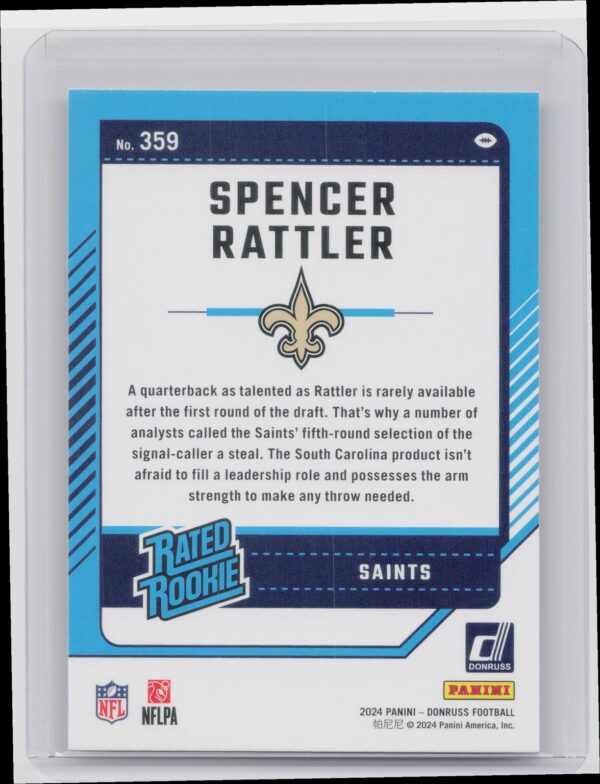 2024 Donruss Spencer Rattler RC 359 Saints - Image 3