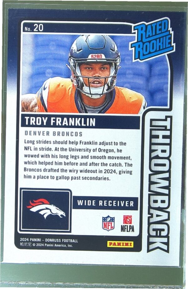 2024 Donruss Troy Franklin RC #20 Broncos Rated Rookies Throwback - Image 3