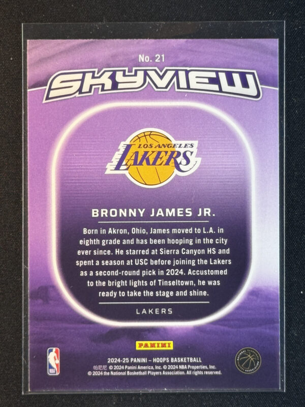 2024 Panini NBA Hoops Skyview Bronny James Jr. Rookie RC #21 - Image 3