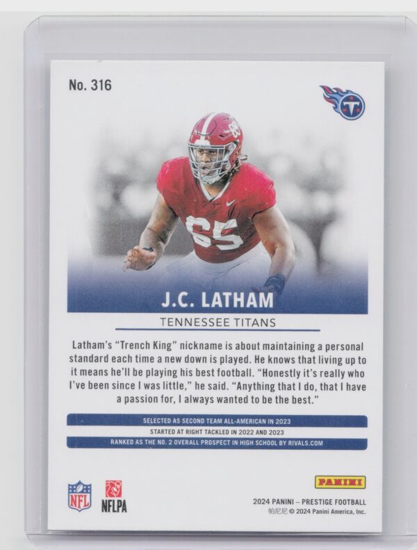 2024 Panini Prestige JC Latham Diamond Xtra Points 316 Titans - Image 3
