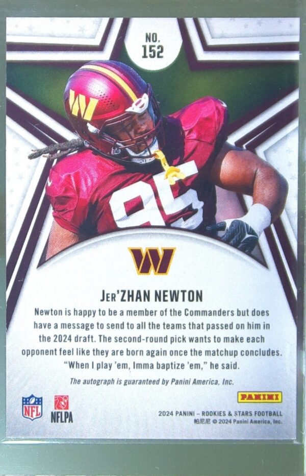 2024 Panini Rookies & Stars Jer'Zhan Newton Signatures Purple Auto /25 RC 152 - Image 3