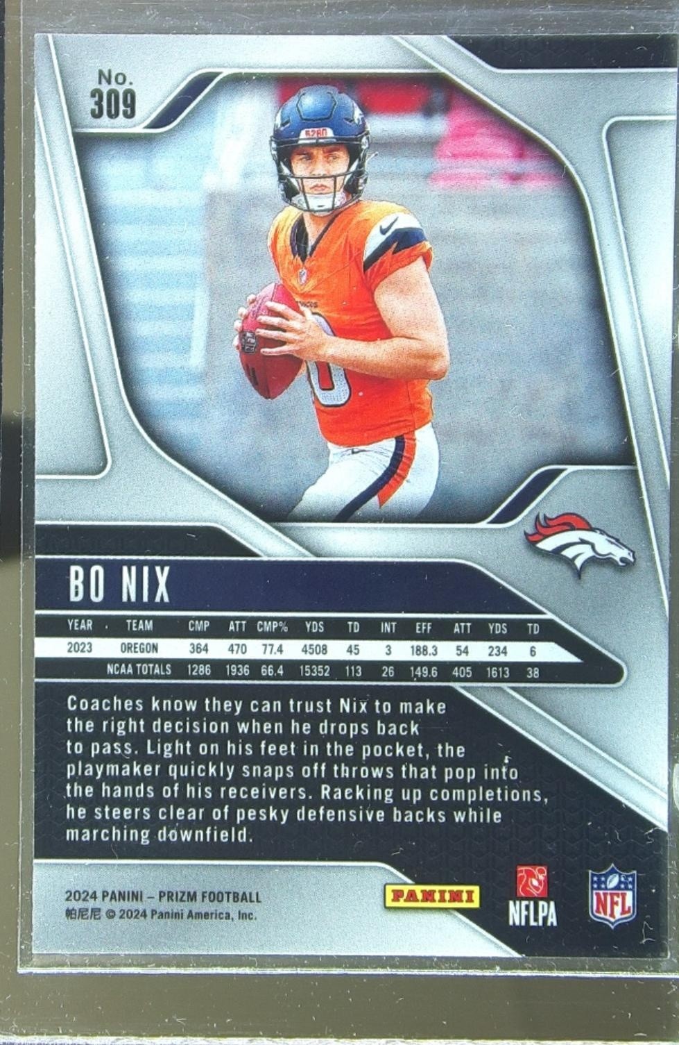 2024 Prizm Bo Nix RC #309 Broncos - Image 3
