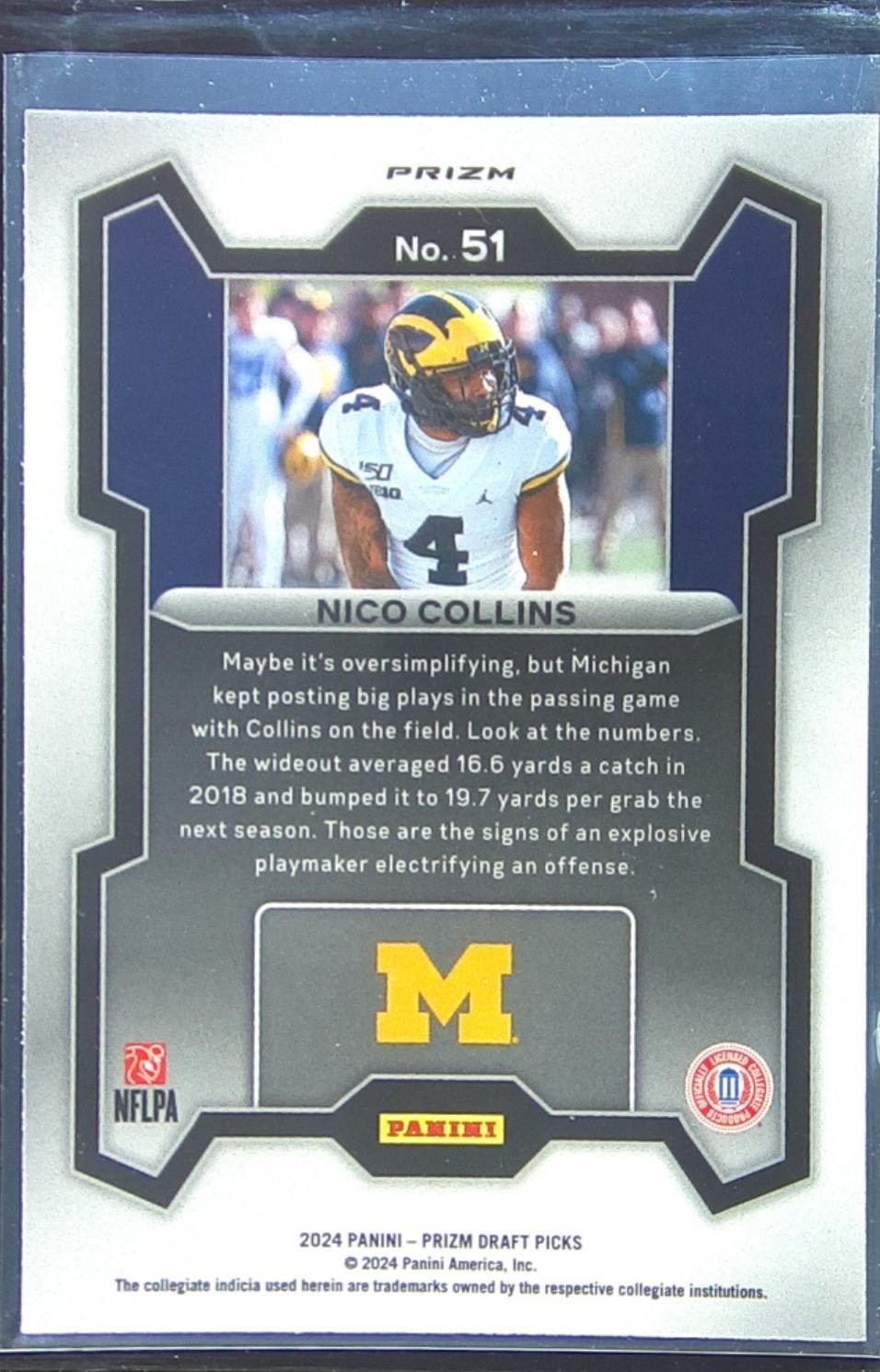 2024 Prizm Collegiate Draft Picks Nico Collins Red Ice 51 Wolverines - Image 3