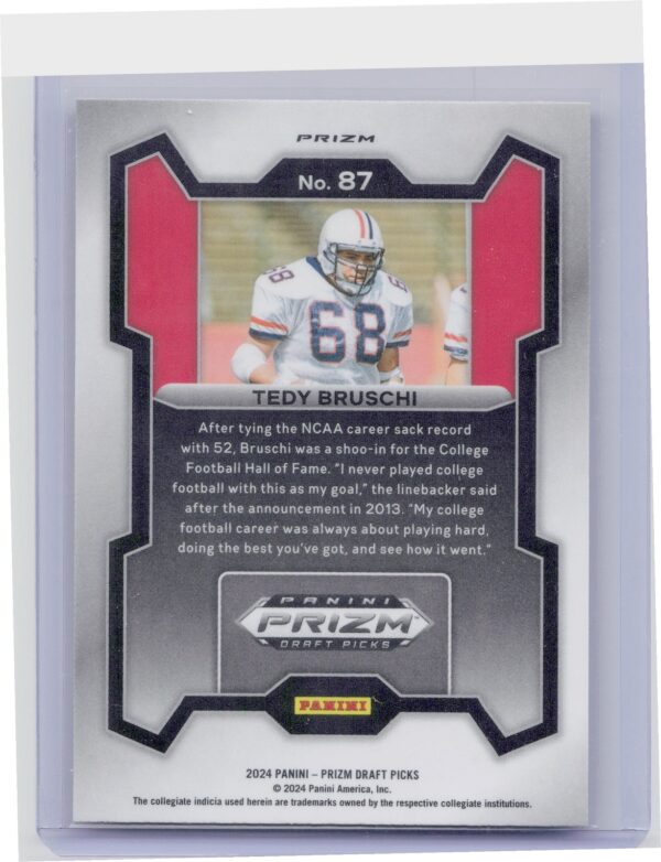 2024 Prizm Collegiate Draft Picks Tedy Bruschi Purple Wave 87 Wildcats - Image 3