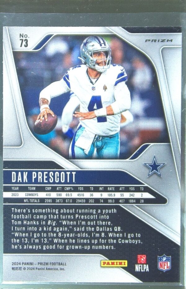 2024 Prizm Dak Prescott Orange Lazer #73 Cowboys - Image 3