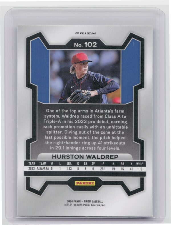 2024 Prizm Hurston Waldrep Blue Ice Prizms #102 Braves - Image 3