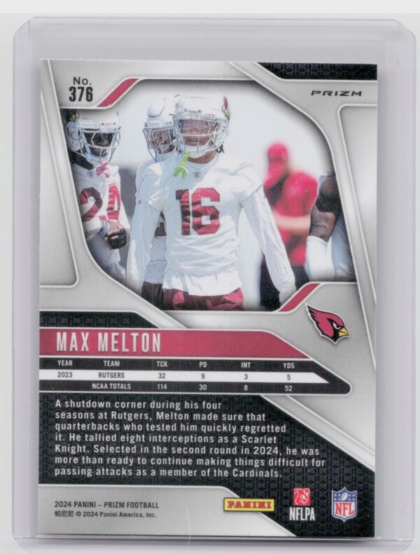 2024 Prizm Max Melton Pink 376 Cardinals - Image 3