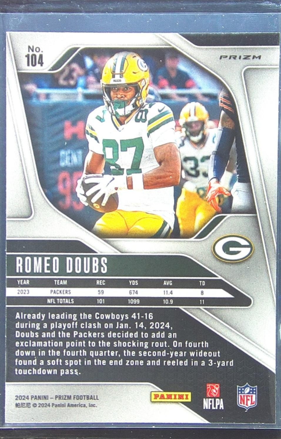 2024 Prizm Romeo Doubs Red White and Blue 104 Packers - Image 3