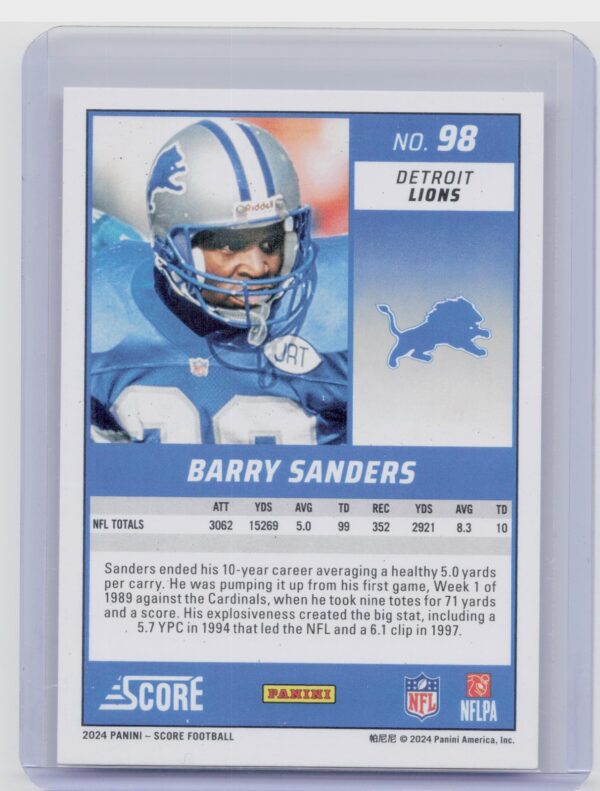 2024 Score Barry Sanders #98 Lions - Image 3