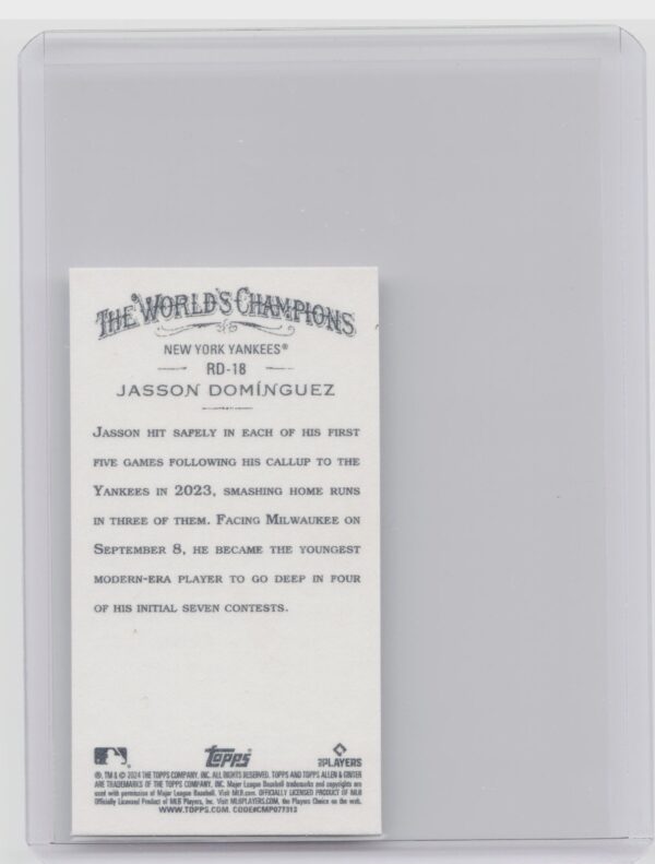 2024 Topps Allen & Ginter Jasson Domínguez #RD-18 Yankees Mini Rookie Design Var - Image 3