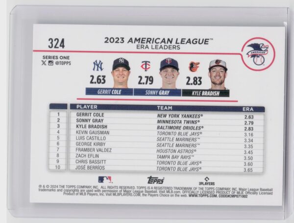 2024 Topps American League Leaders ERA (Gerrit Cole / Sonny Gray / Kyle Bradish) - Image 3