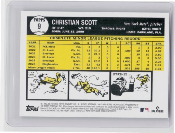 2024 Topps Archives Christian Scott Black Foilboard #9 Mets - Image 3