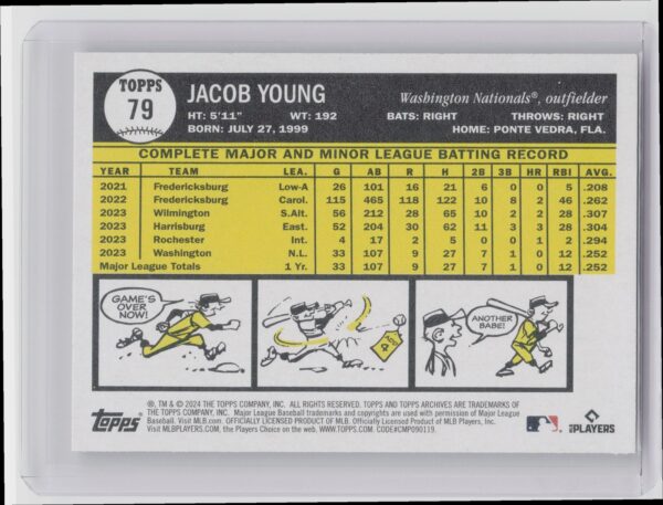 2024 Topps Archives Jacob Young RC #79 Nationals - Image 3