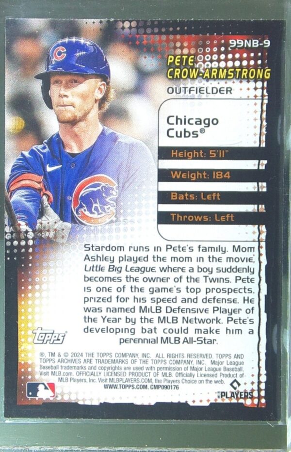 2024 Topps Archives Pete Crow-Armstrong RC #99NB-9 Cubs 1999 Topps New Breed - Image 3