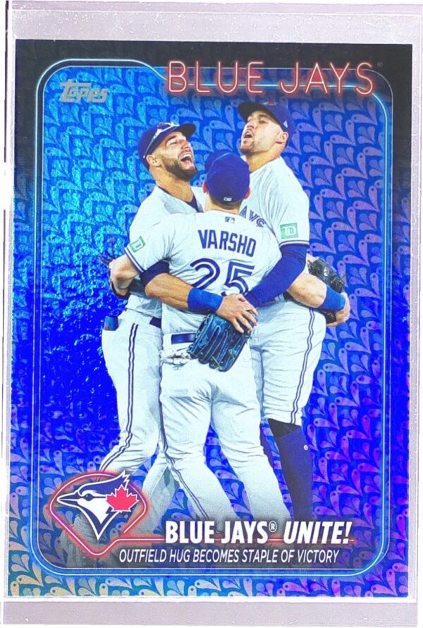 2024 Topps Blue Jays Unite!: Outfield Hug Becomes Staple of Victory Holiday #167