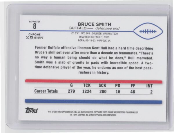 2024 Topps Chrome Bruce Smith Refractor #8 Bills - Image 3