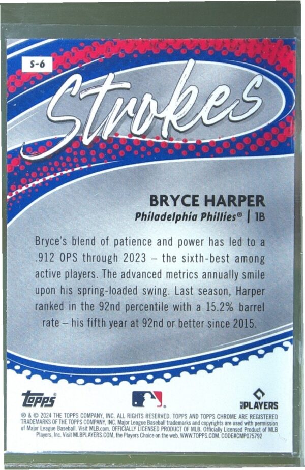 2024 Topps Chrome Bryce Harper #S-6 Phillies Strokes - Image 3