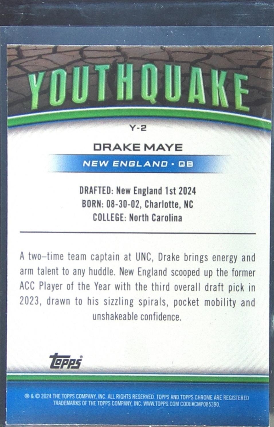 2024 Topps Chrome Drake Maye RC #Y-2 Patriots Youthquake X Fractor - Image 3
