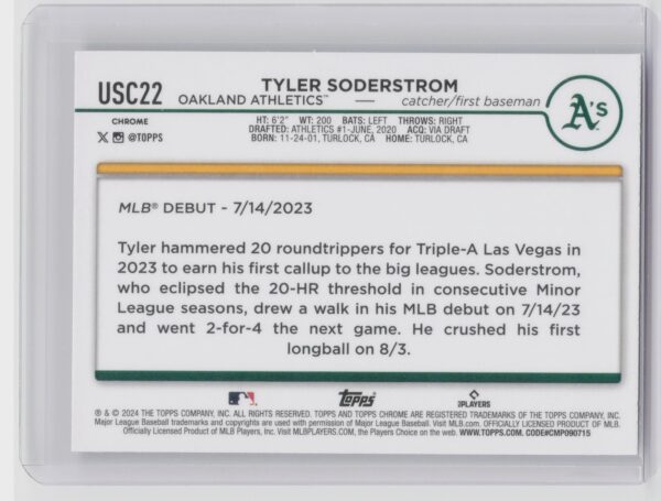 2024 Topps Chrome Update Tyler Soderstrom RayWave Refractors #USC22 Athletics - Image 3