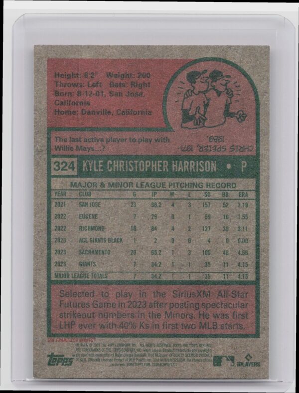 2024 Topps Heritage Mini Kyle Harrison RC #324 Giants - Image 3