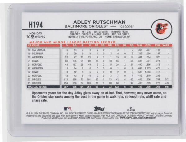 2024 Topps Holiday Adley Rutschman H194 Orioles - Image 3