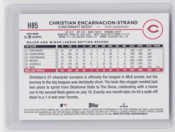 2024 Topps Holiday Christian Encarnacion-Strand RC #H85 Reds - Image 3