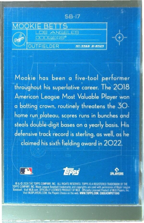 2024 Topps Mookie Betts #SB-17 Dodgers Superstar Blueprint - Image 3