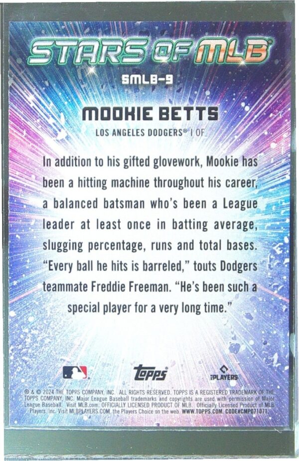 2024 Topps Mookie Betts #SMLB-9 Dodgers Stars of MLB - Image 3