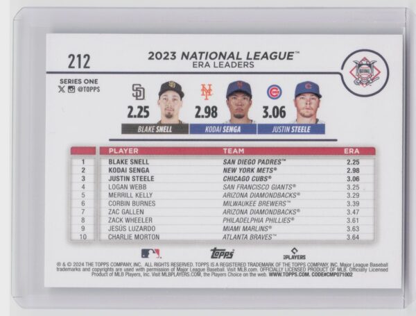 2024 Topps NL Leaders ERA (Blake Snell / Kodai Senga / Justin Steele - Image 3