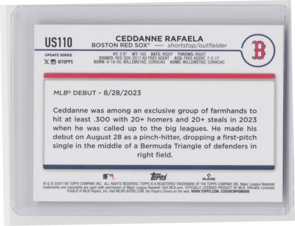 2024 Topps Update Ceddanne Rafaela RC #US110 Sox - Image 3