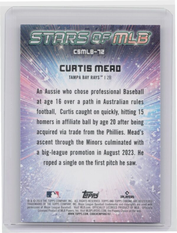 2024 Topps Update Curtis Mead RC #CSMLB-72 Rays Stars of MLB Chrome - Image 3