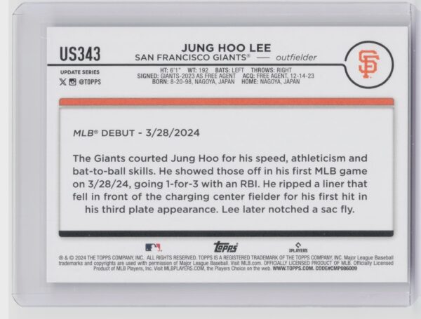 2024 Topps Update Jung Hoo Lee #US343 Giants - Image 3