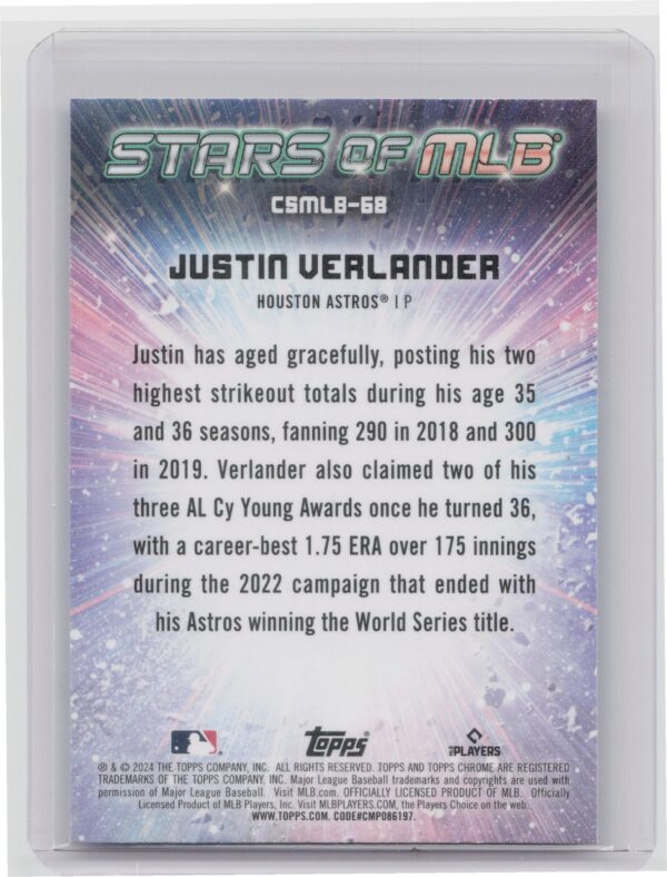 2024 Topps Update Justin Verlander #CSMLB-68 Astros Stars of MLB Chrome - Image 3