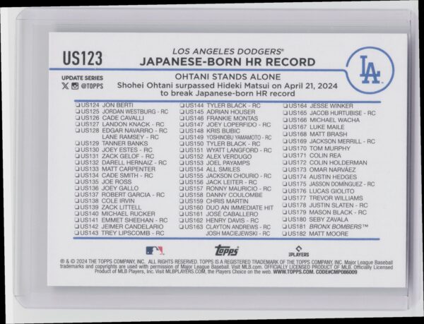 2024 Topps Update Shohei Ohtani #US123 Dodgers - Image 3