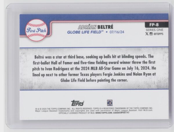 2025 Gypsy Queen Adrian Beltre #FP-8 Rangers First Pitch - Image 3