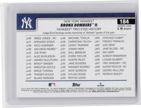 2025 Topps Bronx Bombers II: Yankees Trio Eyes History #184 Yankees - Image 3
