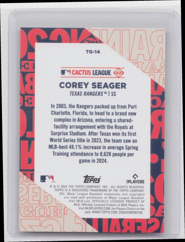 2025 Topps Corey Seager #TG-14 Rangers Training Grounds - Image 3