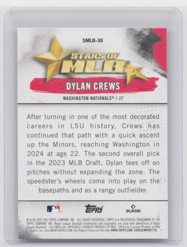 2025 Topps Dylan Crews #SMLB-30 Nationals Stars of MLB - Image 3