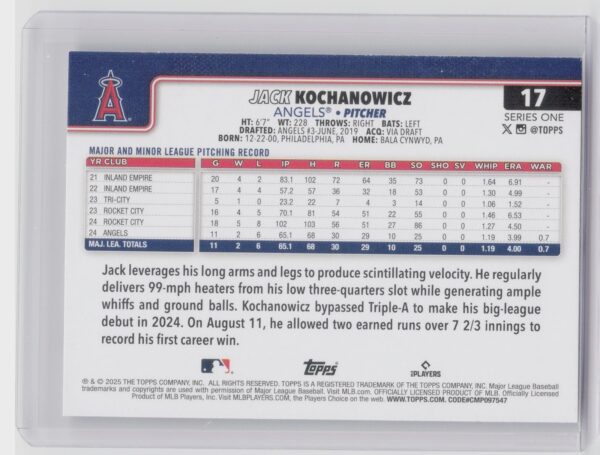 2025 Topps Jack Kochanowicz RC #17 Angels - Image 3